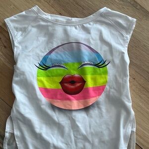 Lucky in Love Girls White Tennis Stretch Tank Top Kiss Emojii XS (6)